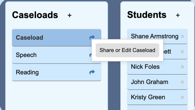 Special education caseload sharing and collaboration view